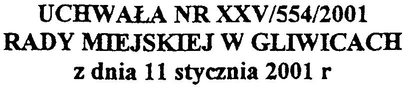 l UCHWALA NR XXV /554/2001 RADY l\flejskiej W GLIWICACH z dnia 11 stycznia 2001 r w sprawie zmiany miejscowego planu ogólnego zagospodarowania przestrzennego miasta Gliwice Na podstawie art.18 ust.