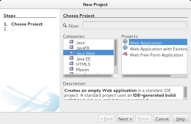 ale tym razem Kategoriami musi być Java Web, podczas gdy Projekty powinny być aplikacją Web.