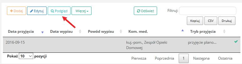 Widok danych pobytu Aby przeglądać najważniejsze dane z procesu opieki nad pacjentem w danym pobycie należy wyszukać wybranego