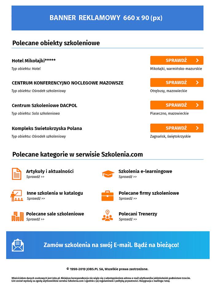 Reklama w newsletterze: Serwis Szkolenia.com umożliwia promowanie twoich usług w Newsletterze, który jest wysyłany raz w miesiącu do bazy 66 tys.