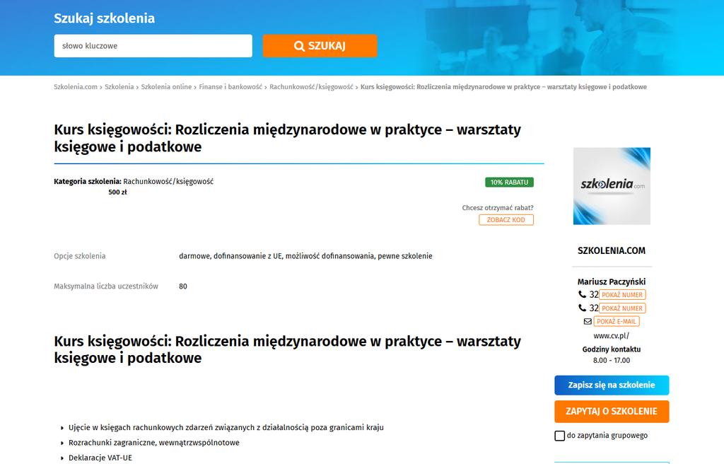 PUBLIKACJA SZKOLENIA Tytuł szkolenia Logo firmy Kod rabatowy Dane