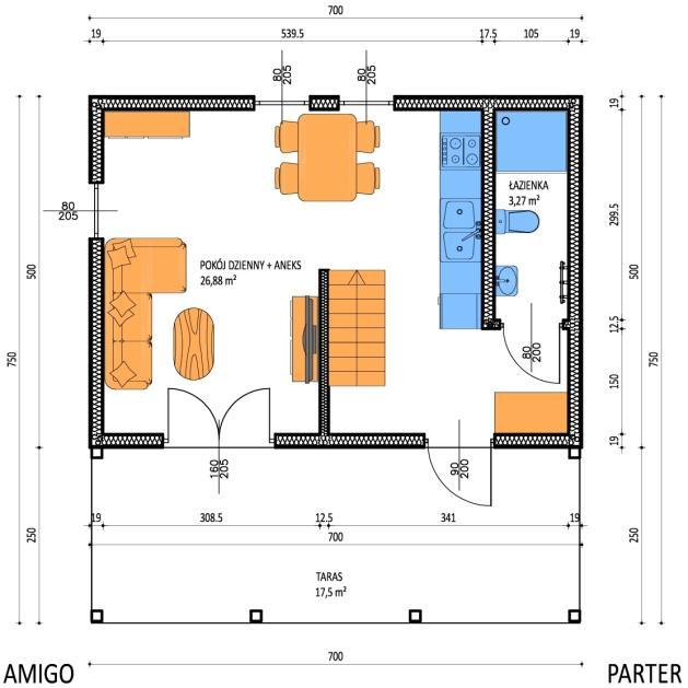 Dom AMIGO to idealne połączenie nowoczesnego designu i kompaktowych rozmiarów. Układ wnętrza jest bardzo praktyczny.