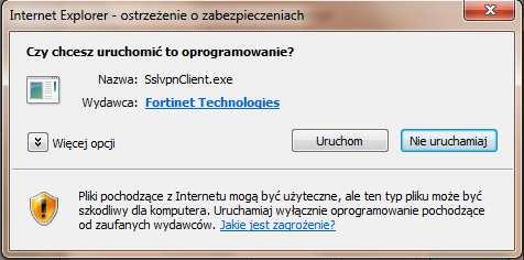 KSAT2000i instrukcja instalacji systemu KSAT2000i Rysunek 5 Ostrzeżenie o zabezpieczeniach przeglądarki Internet Explorer W każdym z przypadków klikamy przycisk Uruchom.