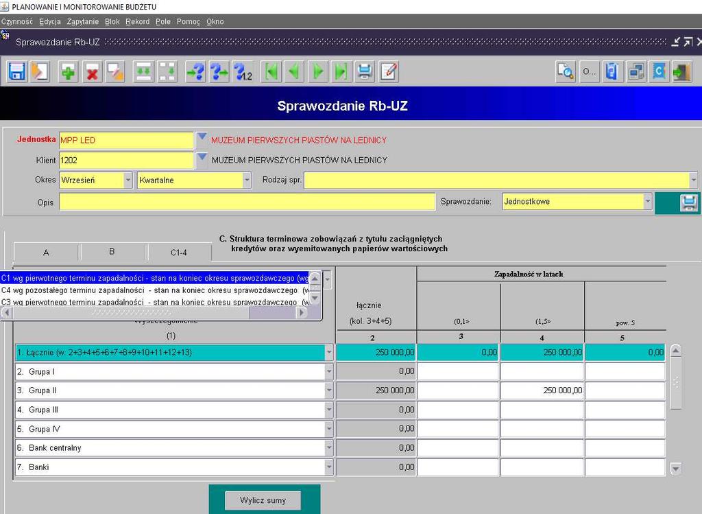 Obraz ekranu 15 Sprawozdanie Rb-UZ wybór z listy