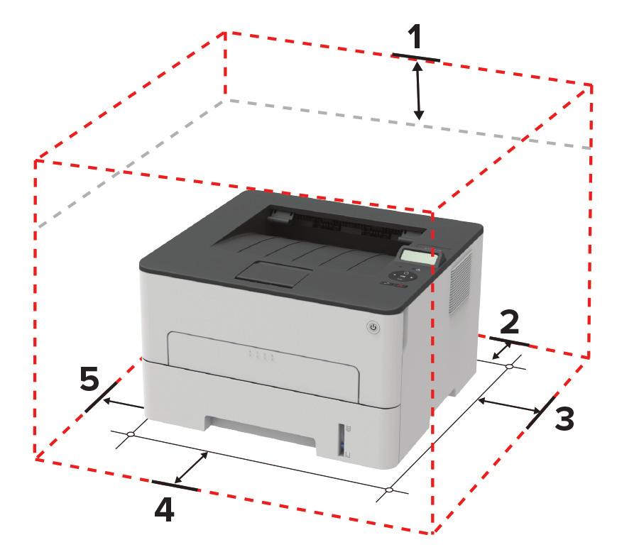 Przygotowanie, instalacja i konfiguracja 11 Przygotowanie, instalacja i konfiguracja Wybór miejsca na drukarkę Należy pozostawić wystarczającą ilość miejsca, aby zasobniki, pokrywy i drzwiczki