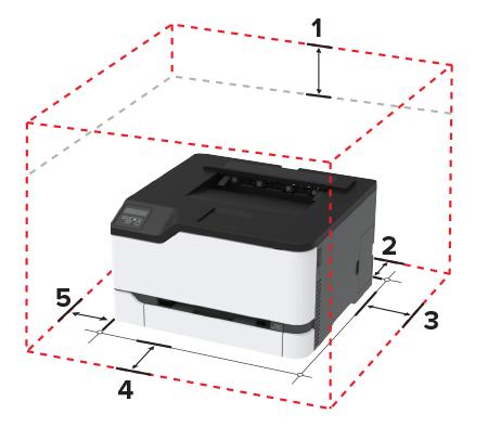 Przygotowanie, instalacja i konfiguracja 17 Przygotowanie, instalacja i konfiguracja Wybór miejsca na drukarkę Należy pozostawić wystarczającą ilość miejsca, aby zasobniki, pokrywy i drzwiczki