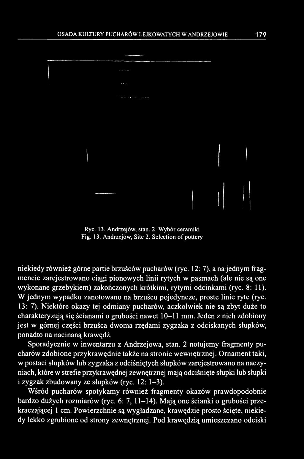 W jednym wypadku zanotowano na brzuścu pojedyncze, proste linie ryte (ryc. 13: 7).