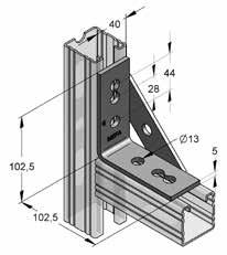 : Łącznik kątowy 40/5 (wzmocniony) F Z1/Z2 Łącznik kątowy 40/5 z 4 otworami Typ szyny: Profil C 45mm Materiał: stal Typ materiału: S235JR 1) Dane obciążenie odnosi się do elementu a nie do połączenia.