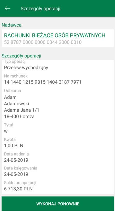 Po użyciu przycisku Filtr można wybrać interesujący nas zakres historii wykonanych operacji według kryteriów: zakres czasowy: bieżący dzień, poprzedni dzień, bieżący miesiąc, poprzedni miesiąc lub