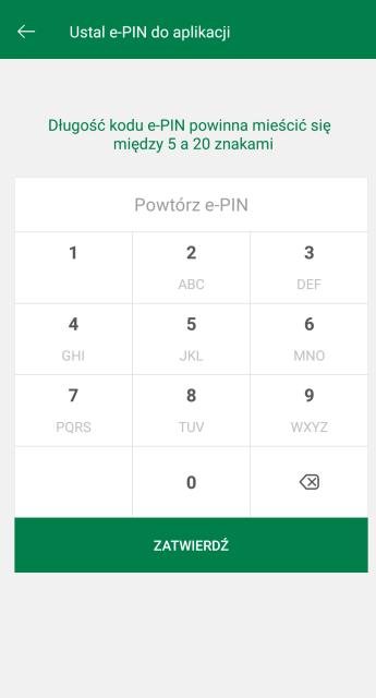 Logowanie Logowanie do Aplikacji mobilnej odbywa się za pomocą kodu e-pin-u ustalonego w trakcie jej