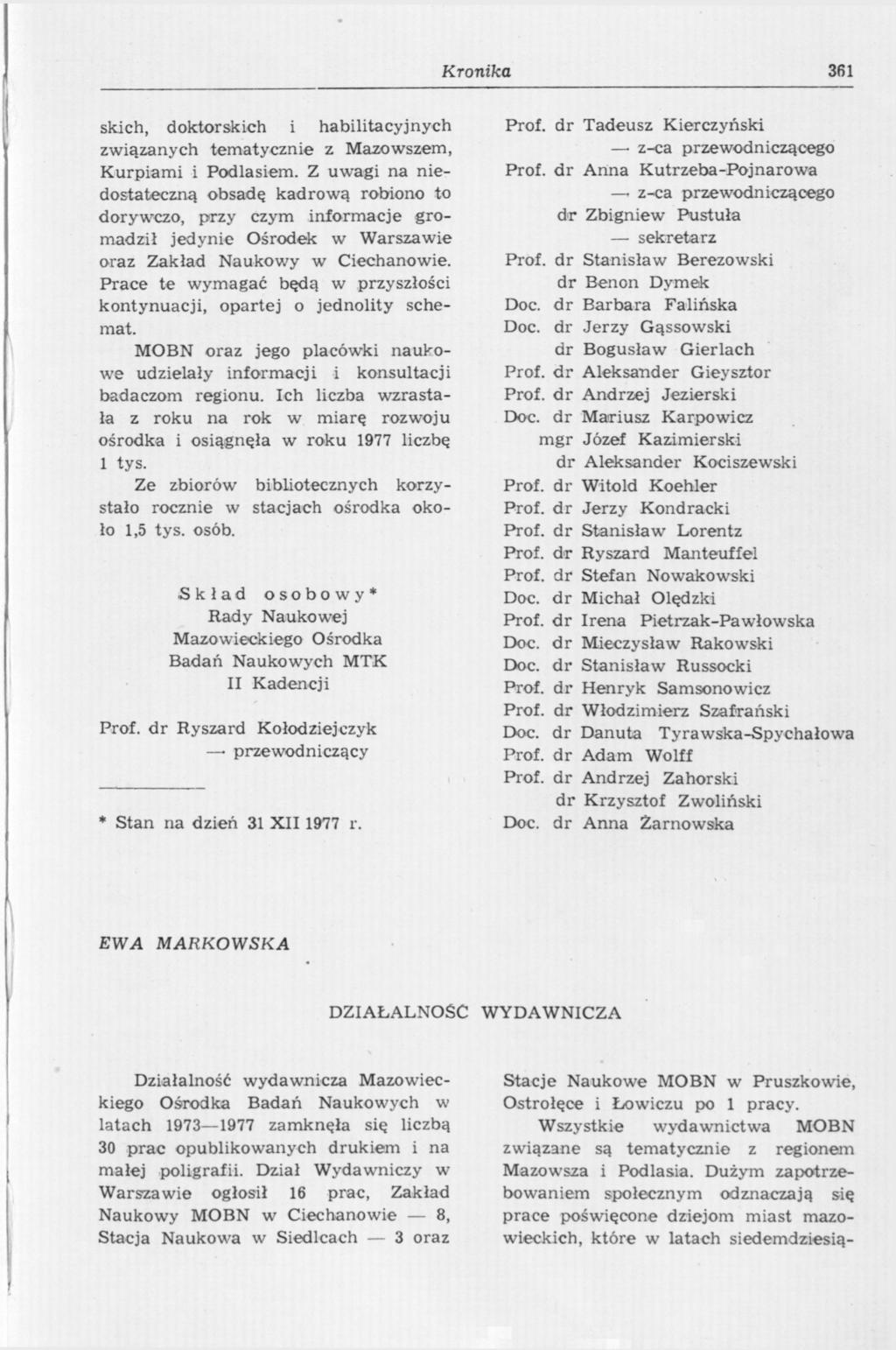 Kronika 361 skich, doktorskich i habilitacyjnych związanych tematycznie z Mazowszem, Kurpiami i Podlasiem.