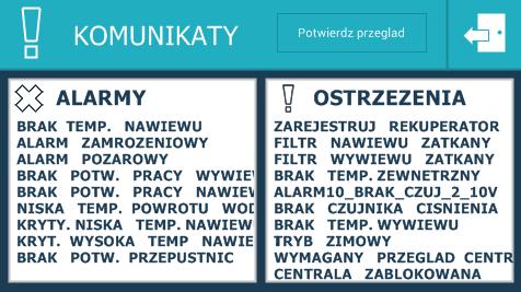 8. Alarmy W momencie wystąpienia awarii, bądź pojawienia się ostrzeżenia użytkownik zostanie poinformowany o tym fakcie na oknie głównym.