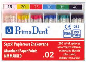 12 zł rozszerzalność.02 13 zł rozszerzalność.02 Sączki papierowe PrimaDent znakowana długość Sączki kalibrowane do osuszania kanałów korzeniowych. Opakowanie: 200 sztuk w rozszerzalności.