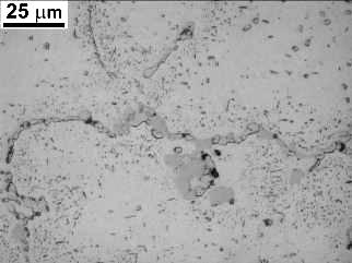 Microstructure of the centrifugally casted pipe H39WM after 53300 h of operation, Murakami etched: a) at the tube inlet, b) at 1,65 m from the tube inlet, c) at 8,5 m from the tube inlet Rys. 2.