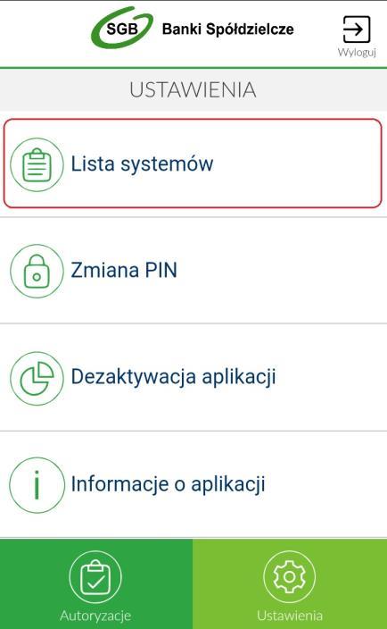 Zmiana systemu bankowości internetowej w aplikacji Token SGB W przypadku, gdy Klient posiada sparowaną aplikację z więcej niż jednym systemem bankowości