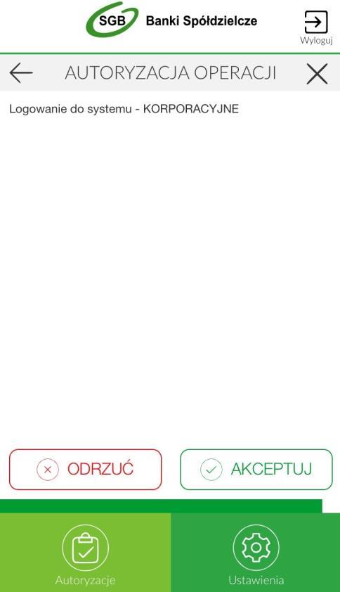 9. Użytkownik zostaje zalogowany do systemu. 10. Aplikacja mobilna Token SGB prezentuje potwierdzenie logowania.