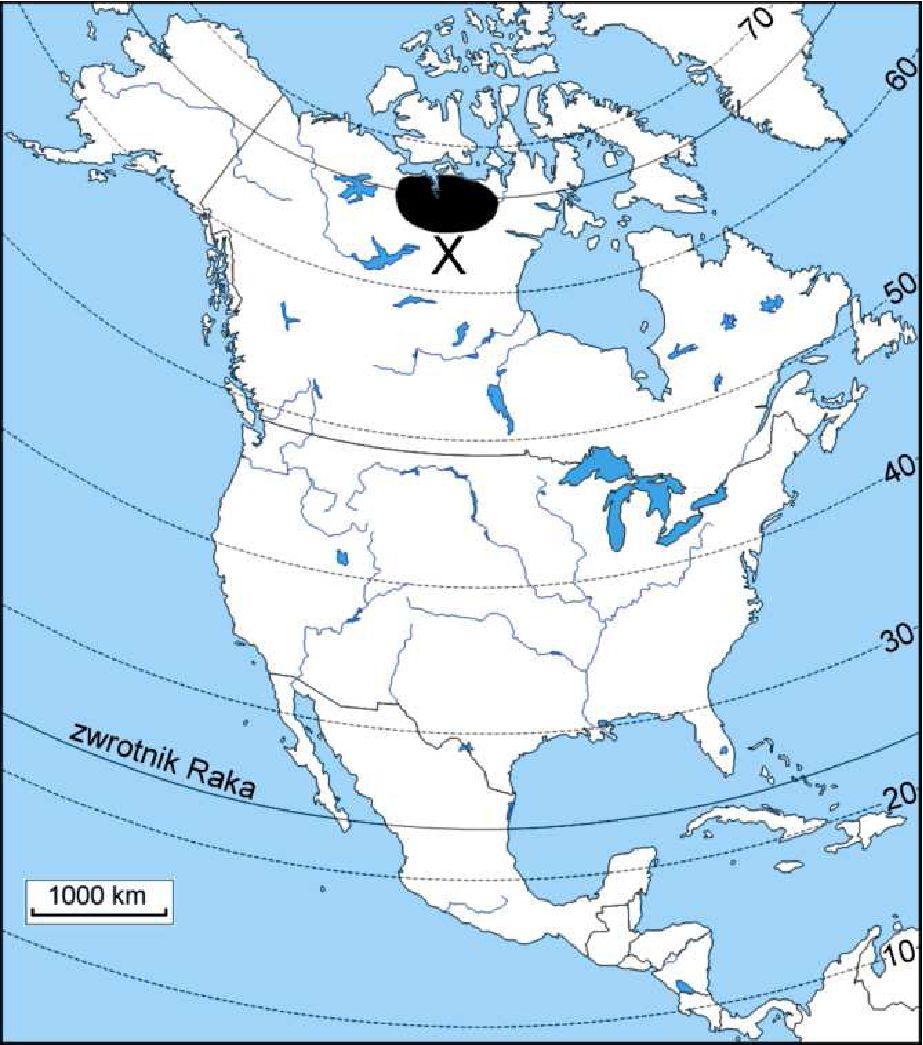 Zadanie: 167 Na mapie oznaczono znakiem X wybrany obszar w Ameryce Północnej. Zaznacz poprawne dokończenie zdania.