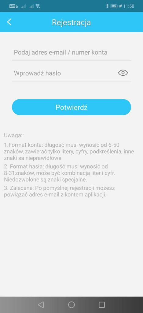 3. LOGOWANIE, REJESTRACJA, ZAPOMNIAŁEM HASŁA Po uruchomieniu aplikacji, interfejs przedstawia: okno tekstowe Wprowadź nazwę konta i Wprowadź hasło.