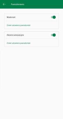 5.4. Powiadomienia Opcja pozwala na włączenie/wyłączenie wiadomości push i zleceń autoryzacyjnych przychodzących na urządzenie mobilne.