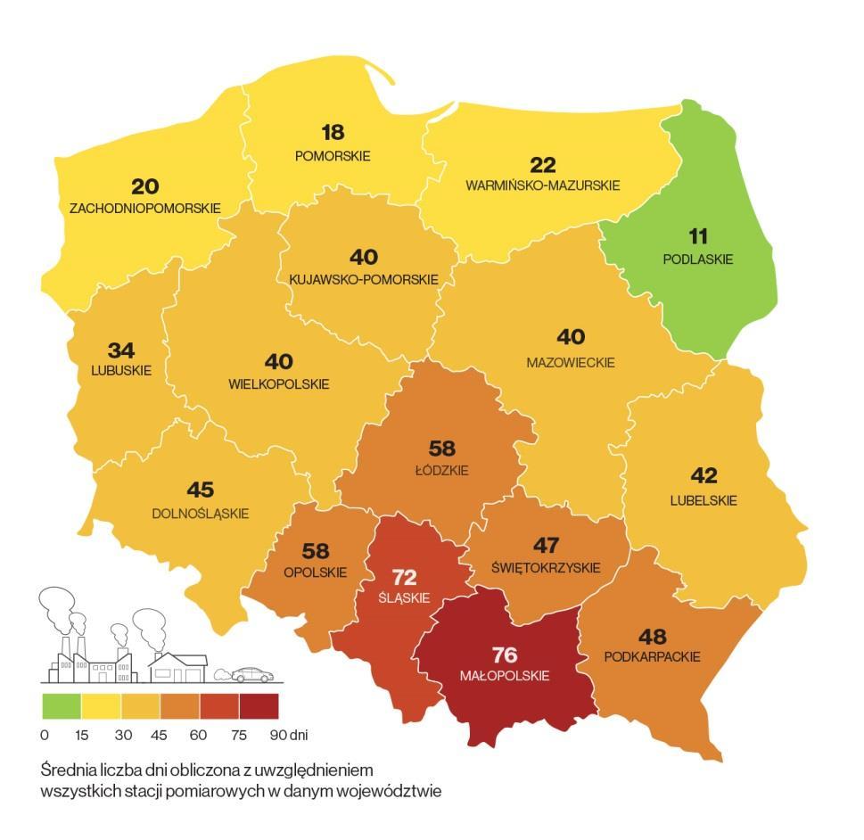 02 Zróżnicowanie jakości powietrza w skali kraju w 2017 r.