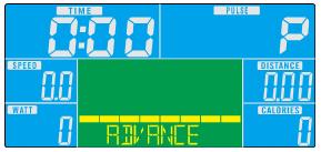 TRYB ZAAWANSOWANY 1) Naciśnij UP lub DOWN, aby wybrać program treningu, wybierz tryb Advance i naciśnij Mode, aby wejść. 2) Naciśnij UP lub DOWN, aby ustawić czas.