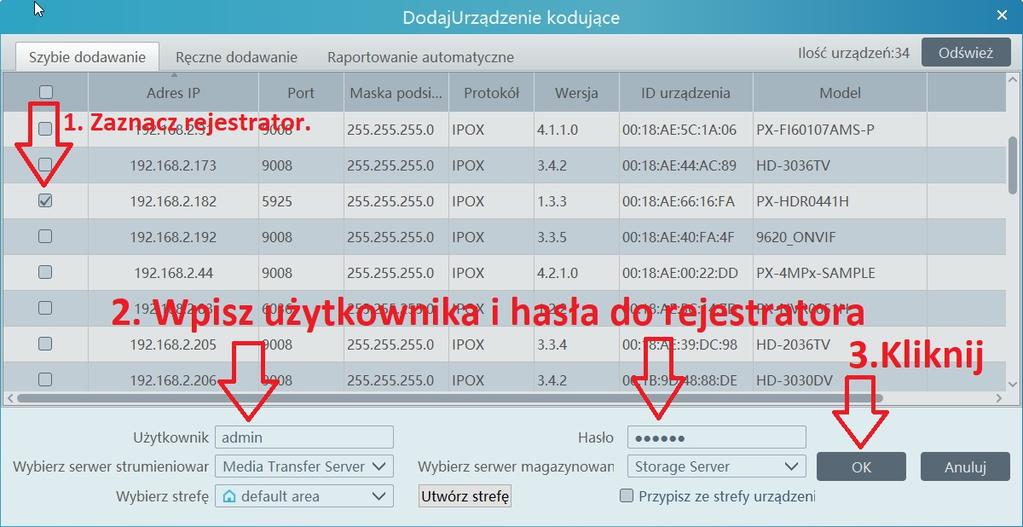 lub numeru seryjnego do połączenia P2P.