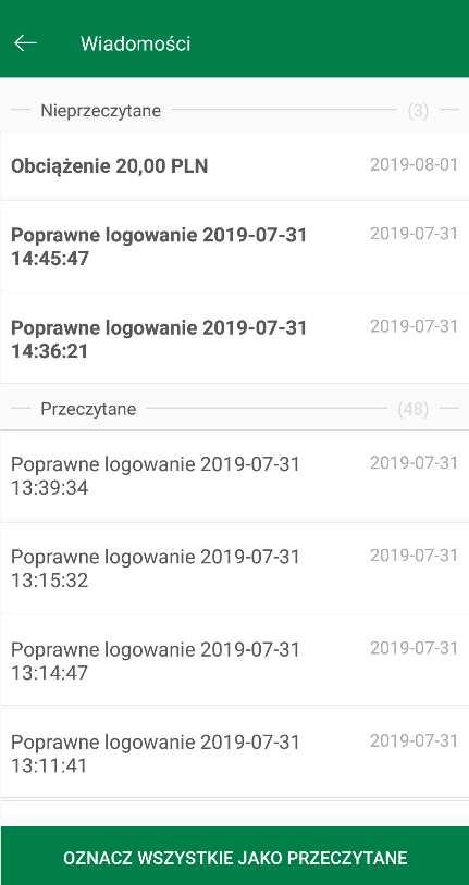 O wszelkich zmianach na naszym koncie np. o poprawnym logowaniu do systemu bankowości elektronicznej na komputerze czy zmianie salda poinformują nas wiadomości push. 3.