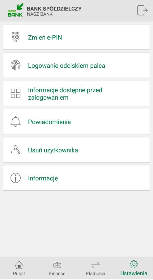 5.1. Zmień e-pin e Opcja pozwala na zmianę kodu e-pin, którym logujemy się do Aplikacji i