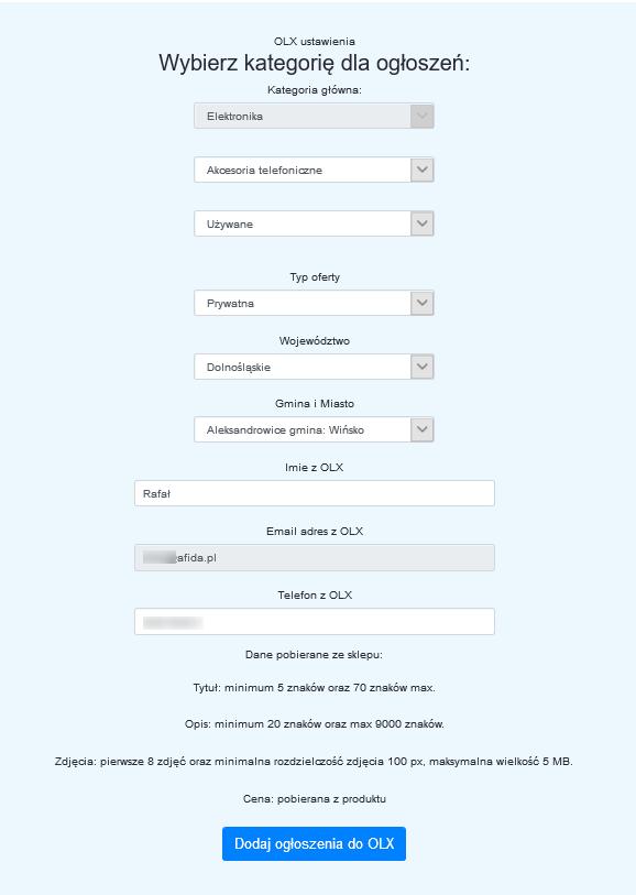 15. Po kliknięciu Dodaj ogłoszenie do OLX aplikacja pobierze odpowiednie dane ze sklepu i doda ogłoszenie na portal.