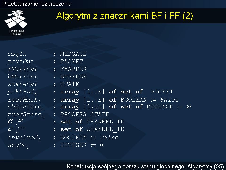 Algorytm z znacznikami BF i FF (2) Algorytm używa nieco innego zestawu zmiennych niż w wersji przeznaczonej dla kanałów FIFO.