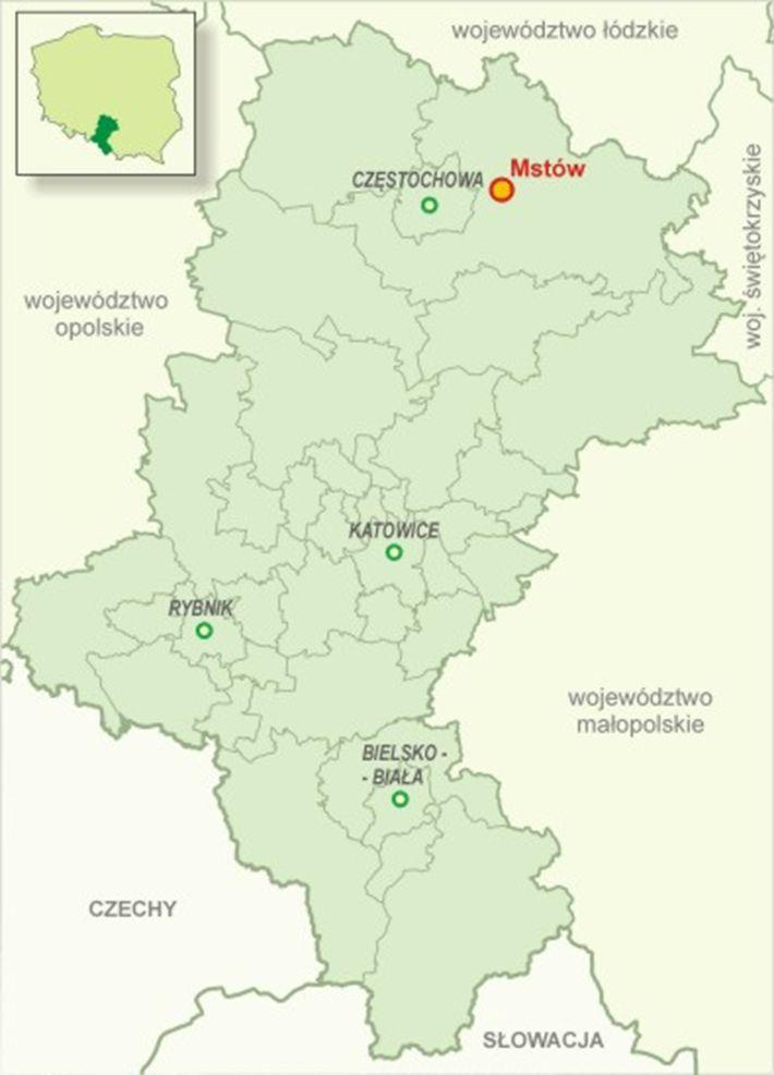 2. Uwarunkowania lokalizacyjne Gminy Mstów Gmina wiejska Mstów położona jest w województwie śląskim, w powiecie częstochowskim i zajmuje powierzchnię ok. 120 km².