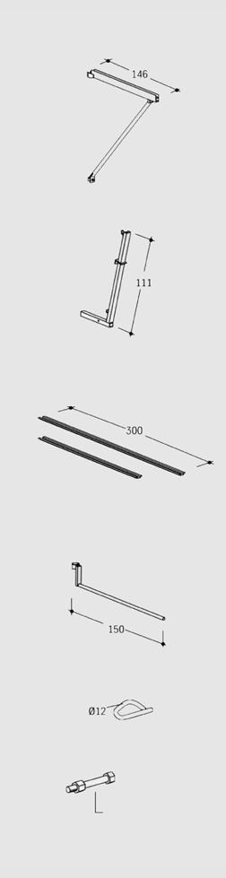 3.0 Elementy składowe BOSTA 70 Opis Nr art. Masa kg/szt. Wspornik pomostu 180 Składany. Służy jako daszek ochronny o szerokości 180 cm.