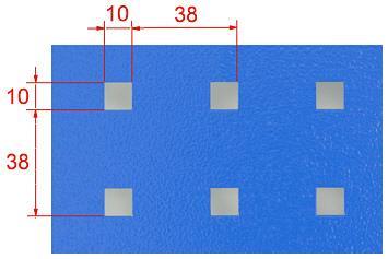 perforacji do zaczepiania haczyków i zawieszek część robocza wykonana z drutu Ø5mm płytka z zaczepami z blachy #1,2mm płytka pojedyncza (wys. x szer.