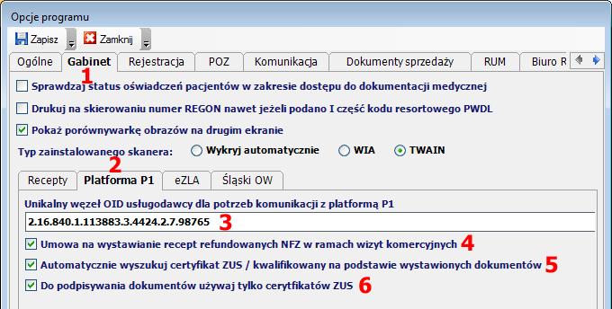 4.2 Konfiguracja opcji globalnych związanych z platformą P1 W celu określenia opcji globalnych dotyczących wszystkich użytkowników programu ezoz należy uruchomić moduł Administrator i menu