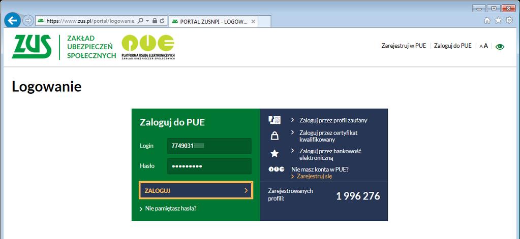 1 Certyfikat ZUS W celu wygenerowania i pobrania z certyfikatu ZUS należy otworzyć stronę internetową PUE