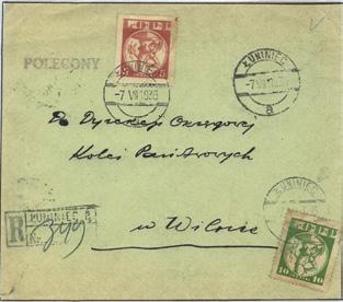 Na jednej z kopert oprócz znaczka pocztowego są propagandowe znaczki LOPP (Liga Obrony Powietrznej i Przeciwgazowej).