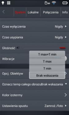 6.12 Wskazanie temperatury maksymalnej i minimalnej Można ustawić wskazanie na ekranie w czasie rzeczywistym temperatury maksymalnej, minimalnej lub obu. Domyślnie wskazanie jest wyłączone. 6.