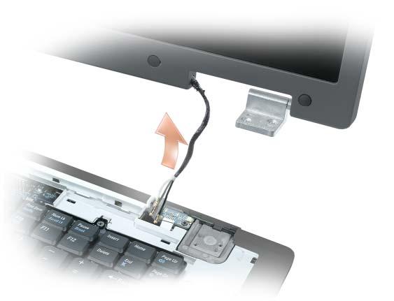 1 1 kable antenowe karty Mini UWAGA: Podczas demontażu zespołu wyświetlacza należy ostrożnie wyjąć kable antenowe karty Mini z podstawy komputera i upewnić się, że plastikowe osłony o ile występują