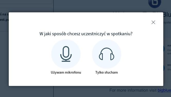 Jeśli sesja w wybranym pokoju jest aktywna pojawia się ekran sesji.