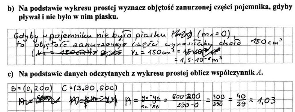 W podpunkcie b) natomiast zdający błędnie przeliczył jednostki. Współrzędne punktu B w powyższym rozwiązaniu zostały źle określone (abstrahując od tego, że nie zapisano jednostek).