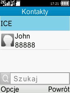 Jeśli chcesz nawiązać połączenie z poziomu książki telefonicznej, wybierz Kontakty\Opcje\ Połączenie.