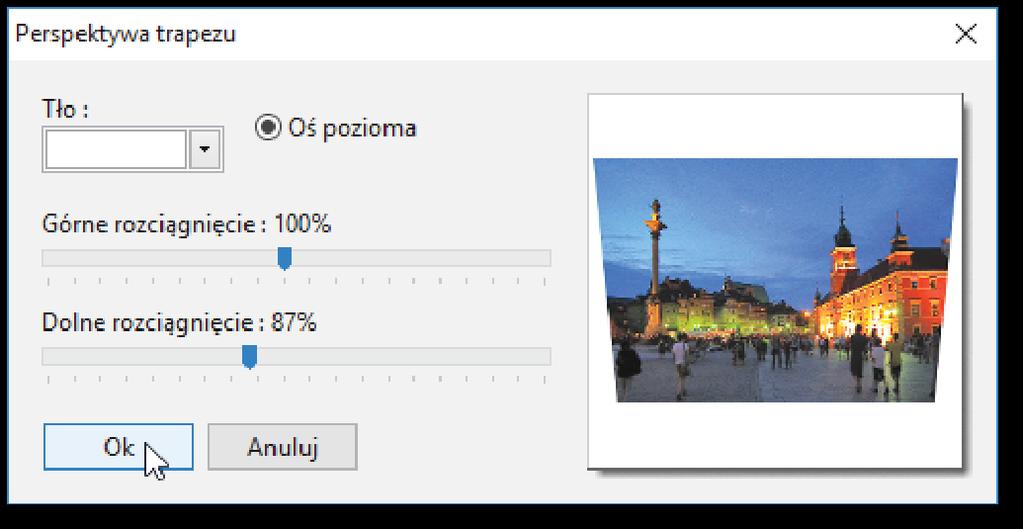 programie PhotoFiltre wykonać podane niżej czynności. Z menu Obrazek wybierz polecenie Przekształć Perspektywa trapezu.