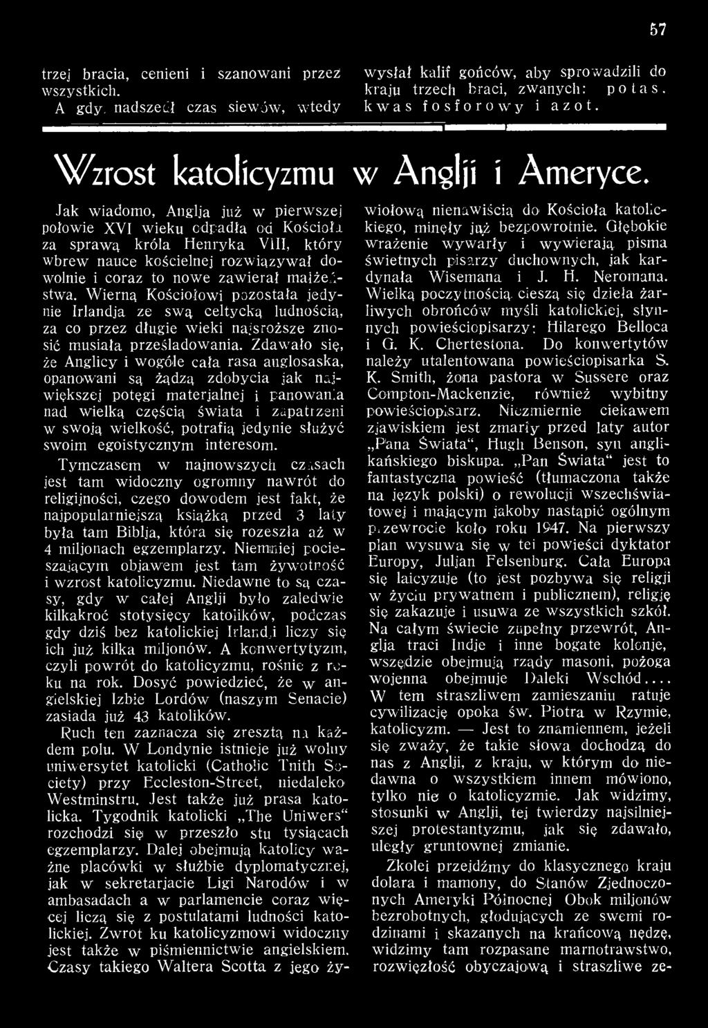 Zdawało się, że Anglicy i wogółe cała, rasa anglosaska, opanowani są żądzą, zdobycia jak największej potęgi materjalnej i panowania nad wielką częścią świata i zapatrzeni w swoją wielkość, potrafią