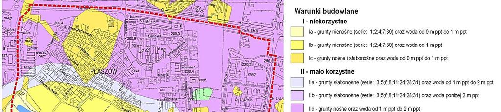 Warunki budowlane Obszar opracowania cechuje się złożonymi warunkami gruntowo-wodnymi, na co wskazują przeanalizowane dokumentacje geologiczno-inżynierskie [15] [16] [17] [18] [19] [20] [21] [22]