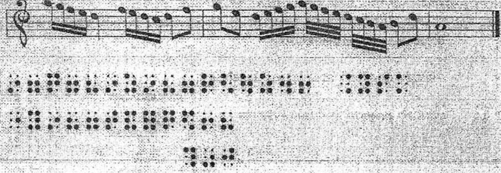 tyflopedagogika instrumentalna autorski program nauczania Różnica między tradycyjnym zapisem nutowym a zapisem Louisa Braille a występuje również w zapisie grup rytmicznych (rys. 10).