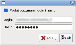 Okno wyboru źródła żądania licencji Następnie należy wpisać login i hasło, które można otrzymać we właściwej delegaturze Krajowego Biura Wyborczego lub w inny ustalony