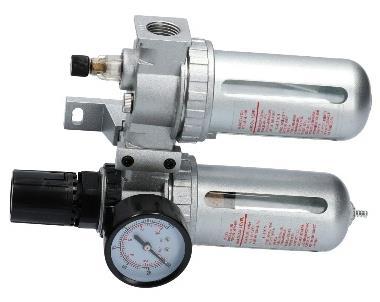 14103 ¼ cala 10 SZT 14104 ⅜ cala 10 SZT 14105 ½ cala 10 SZT DWUCZĘŚCIOWY ZESTAW + REGULATOR Dwuczęściowy zestaw, filtr z regulatorem i naolejaczem, służący do oczyszczania sprężonego powietrza z