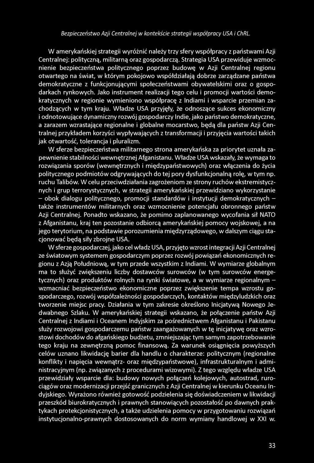 Bezpieczeństwo Azji Centralnej w kontekście strategii współpracy USA i ChRL.