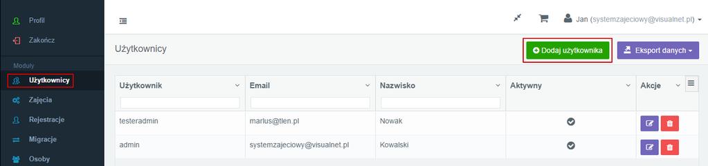 VisualActivity Po zalogowaniu się do systemu zajęciowego użytkownik widzi m.in.