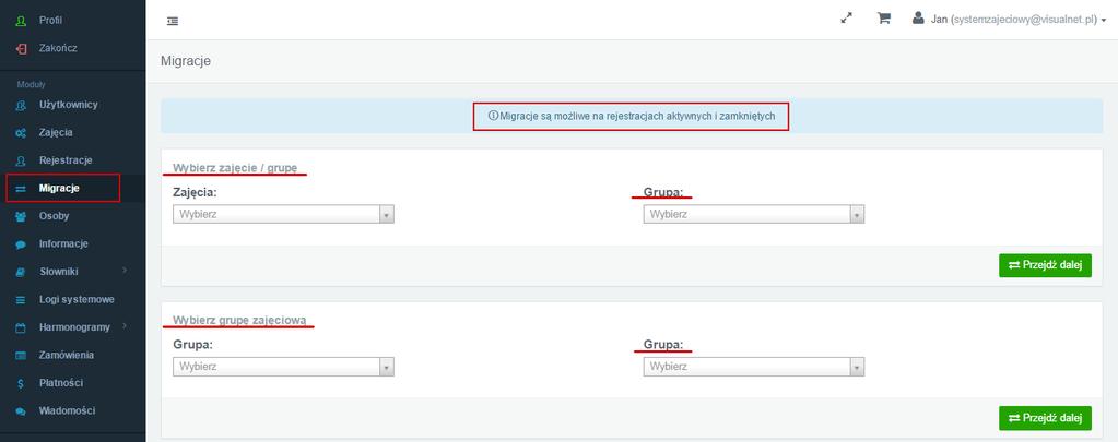 4. Migracje Migracje możliwe są na aktywnych i zamkniętych rejestracjach.